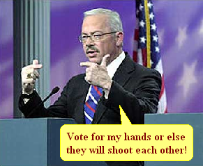 Vote for my hands or else they will shoot each other!