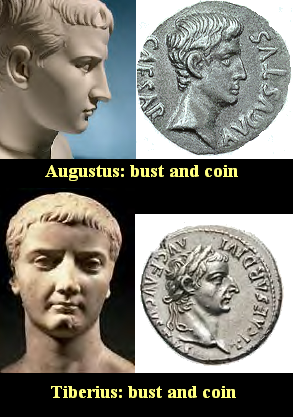 Augustus and Tiberius - coin and bust